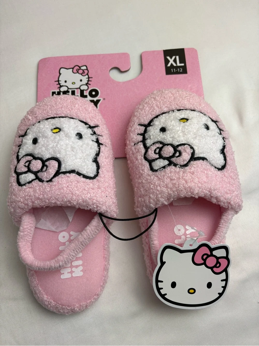 Hello Kitty Pink Plush Kids Slippers XL - Cute Bow Detail